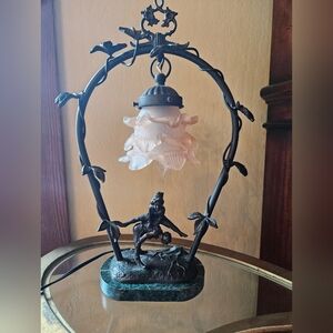 Art Nouveau Brass And Marble Lamp